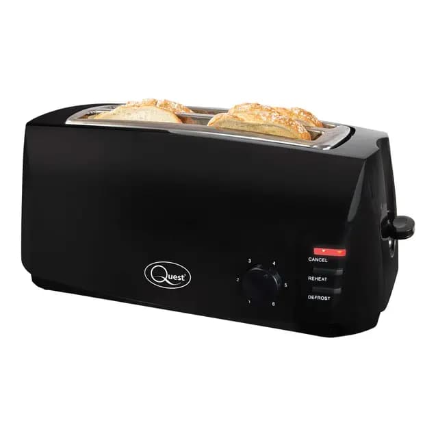 Tostadora Quest 4 rebanadas negra - Ranuras largas extra anchas para bollos y bagels - 6 configuraciones - Recalentar y descongelar – Imagen 1