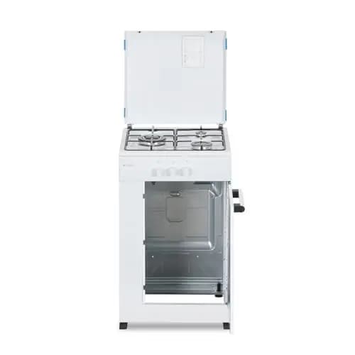 Aspes Cocina Gas Butano 3 Zonas de Cocción, Blanco AKG3500PB. Control Manual, Quemador WOK triple llama, Compartimento Bombona, Tapa Abatible