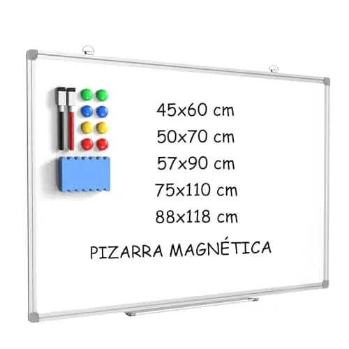 DOLLAR BOSS Pizarra blanca magnética de 50 x 70 cm, pizarra magnética con 2 rotuladores para pizarra blanca, 8 imanes y 1 goma de borrar, para escuela, hogar y oficina
