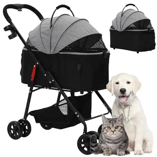 Cochecito para perros 3 en 1, cochecito para perros medianos plegable, hasta 20 kg, caja de transporte para mascotas, carrito para perros con asiento de coche desmontable y compartimento para