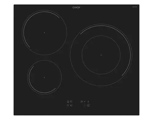 Candy CI633C/E14U, Placa Inducción, 3 Zonas, 60CM, 9 Niveles de Potencia y Booster, 7,2KW, Mandos Centrales, Indicador de Calor, Bloqueo de Seguridad, Alerta Sobrecalentamiento y Derrames, Negro
