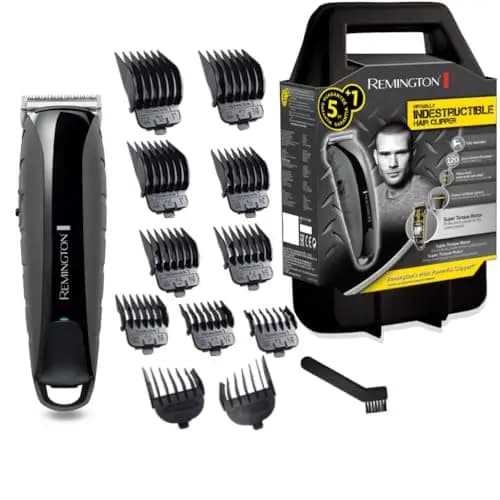 Remington Máquina de Cortar Pelo Hombre corte profesional, cuchillas de acero inox, carcasa de policarbonato indestructible 11 peines, 1,5-25 mm, litio, 120 min de uso sin cable, estuche HC5880
