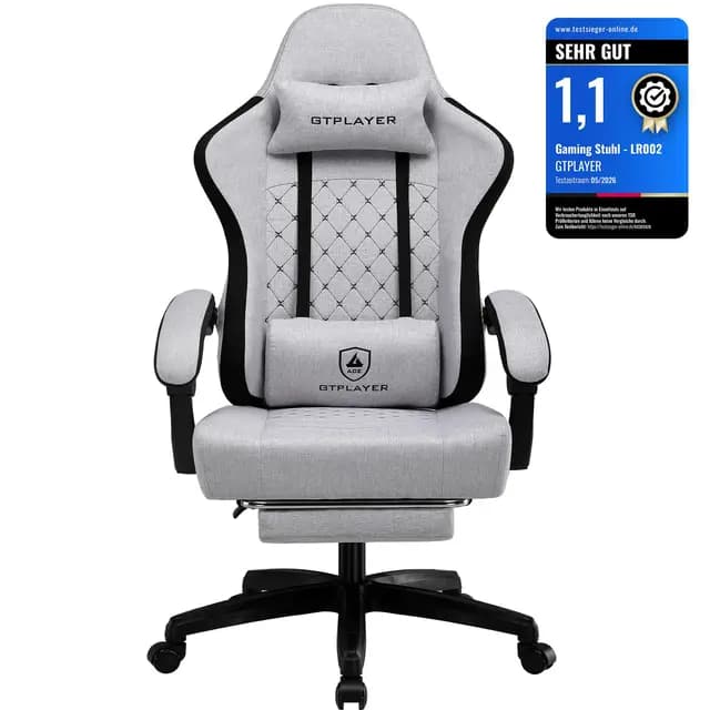GTPLAYER Silla de Gaming, Silla de Oficina con Cojín con Muelles Ensacados, Reposapiés y Reposapiés articulados, Silla de ordenador Ergonómica con Respaldo Alto con Soporte Lumbar FG
