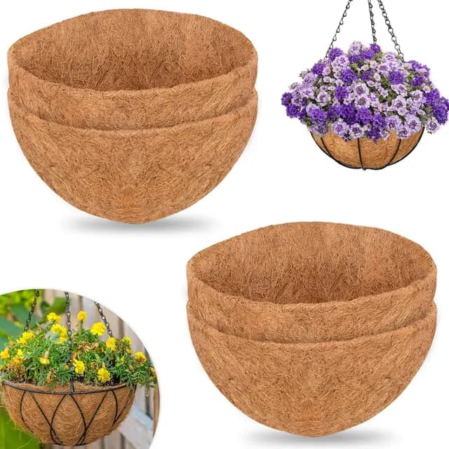 LATERN 4 Piezas Revestimiento Redondos de Fibra de Coco para 12 Pulgadas Macetas Colgantes, 30,5CM 100% Natural Forro de Fibra de Coco Estera Gruesa para Plantas Jardín Animal Esterilla Ventana Cajas