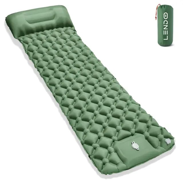 LENDOO Ultraligero Colchoneta Camping, Colchón Autoinflable para Camping con Almohada, Esterilla Outdoor con Bomba de Pie Esterilla Hinchable Ultraligero para Exteriores, Senderismo