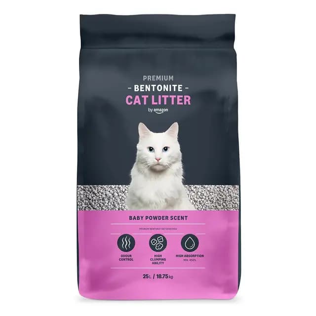 by Amazon Arenero Prémium de Bentonita con Aroma a Talco para Gatos, 25L (Paquete de 1) (Anteriormente Marca Lifelong, Mismo Producto) – Imagen 1