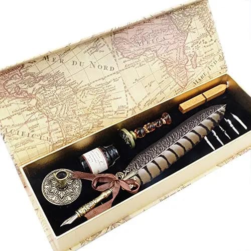 Set Plumas de Caligrafía Plumas Vintage con 5 Plumines Adicionales y Tinta, Soporte para Bolígrafos Sello y Cera para Arte, Escritura, Firma, Decoración, Regalo GC-LL66