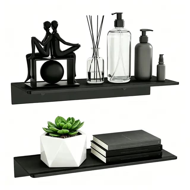 Wisfame - Set de 2 Baldas Flotantes Pared de Metal Negro, 30x12 cm Balda de Pared, Estanteria Baño, Estantería Decorativa para Baño, Dormitorio, Salón, Cocina y Oficina