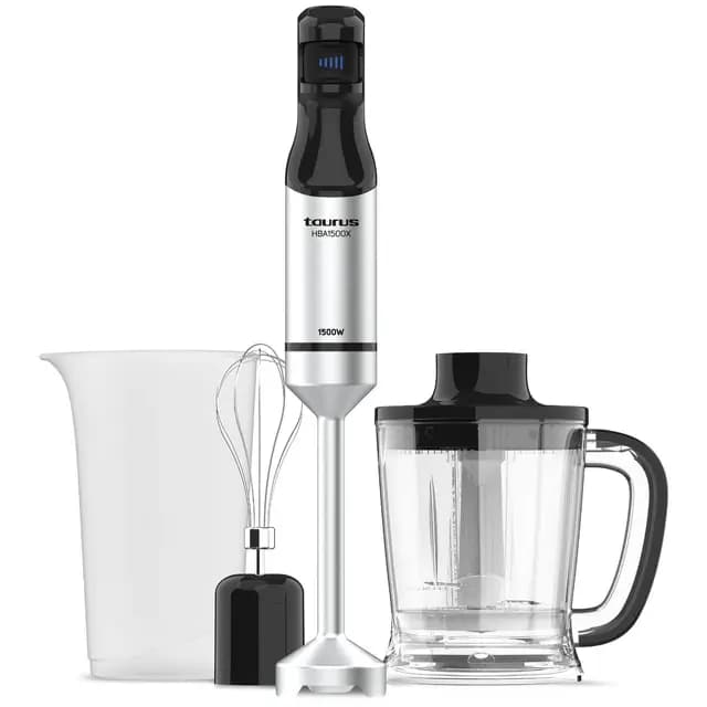 Taurus - Batidora de mano | 1500W Potencia | Regulador de 20 velocidades ajustable | Función Turbo | Cuchillas de acero inoxidable | Pica hielo | Diseño ergonómico | Vaso medidor 700 ml | Inox – Imagen 1