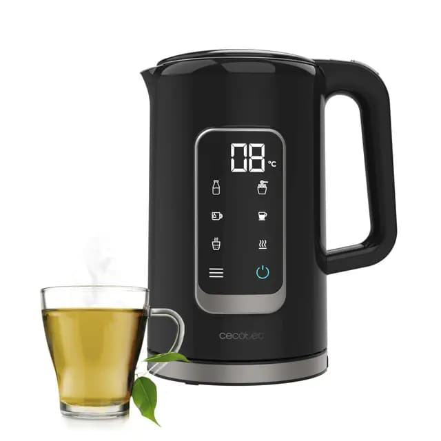 Cecotec Hervidor de Agua Eléctrico de 1,7 Litros con Pantalla Táctil Thermosense 500 Touch. 2200W, Interior de Acero Inoxidable, 5 Niveles de Temperatura, Apagado Automático, Negro – Imagen 1