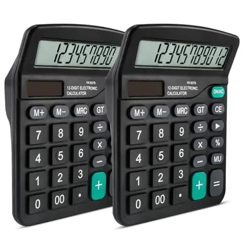 2 Pieza Calculadora Basica, Potencia batería, Calculadora Oficina, Calculadora Básica con Pantalla LCD de 12 Dígitos, Botones Grandes, Función Estándar para Oficina, Hogar y Escuela, Negro – Imagen 1