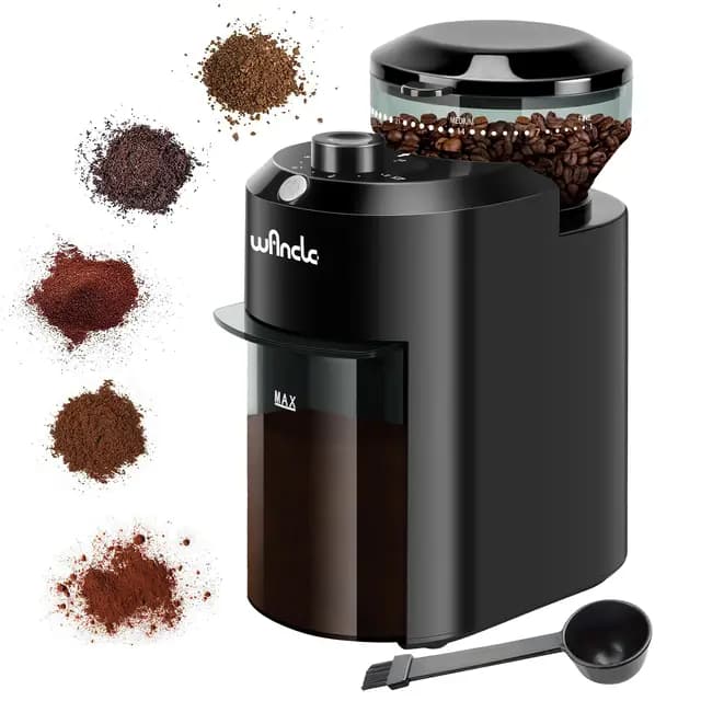 Molinillo de Café, Molinillo de Café Eléctrico Wancle, Molinillo de Café Ajustable para Granos de Café, con 28 Ajustes de Molido Preciso para 12 Tazas (Plástico, Negro)