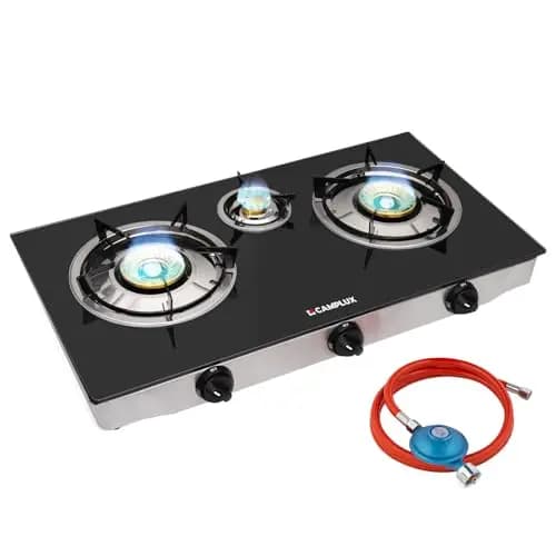 CAMPLUX Explorer Cocina de Gas de 3 Fuegos, 6,25 kW, Butano/Propano, 50 mbar, para Camping, Vanlife y Jardín, TC03GBDE