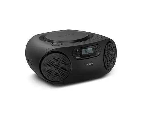 Philips TAZ2000 Reproductor CD portátil con Radio FM, Bluetooth 6.0, Reproducción USB, Entrada Audio, Graves dinámicos, Altavoces estéreo de 6W, Corriente/batería, Asa de Transporte – Negro – Imagen 1