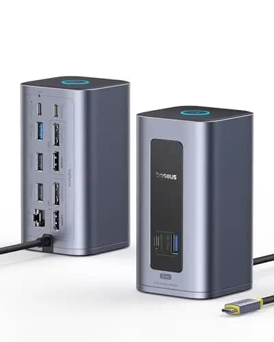 Baseus Nomos Air Mac 12 en 1 Displaylink Docking Station, Estación de Acoplamiento 2 Monitores Extensión para macOS, 2K HDMI/DP, 10Gbps USB-A/C, 100W PD, Gigabit Ethernet, Driver DisplayLink Requerido