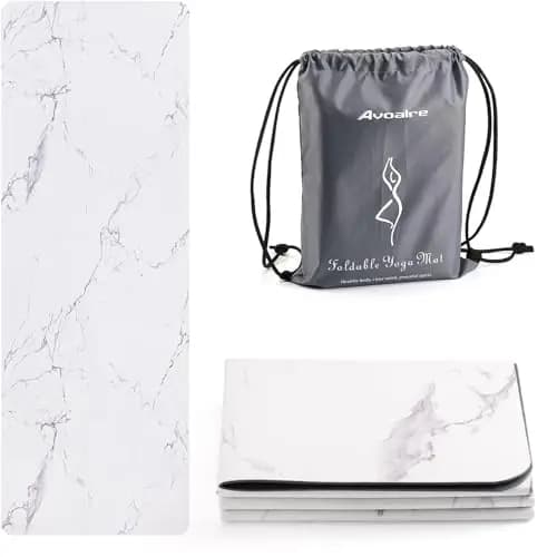 Avoalre Esterilla Yoga Antideslizante Plegable con Guijarro Grano Colchoneta Yoga Antideslizante Alta Densidad de Grosor Fácil de Doblar para Fitness Yoga Pilates Blanco 173x61X0.3CM