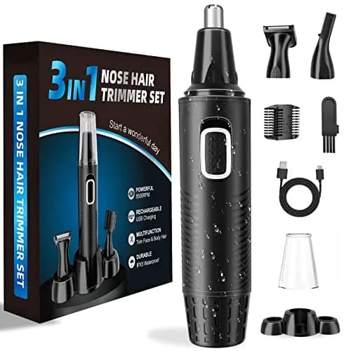 Cortapelos de nariz, recargable por USB, cortapelos de nariz, juego 3 en 1, cortapelos de orejas con cuchillas de doble corte, cejas profesionales sin dolor y recortador de vello facial para hombres y – Imagen 1