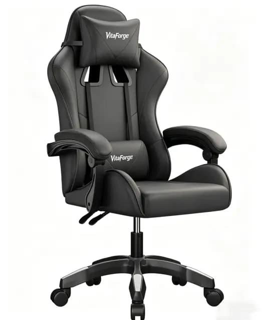 Silla de Gaming Silla de Oficina, Silla de Juego Ergonómica con Ajuste de Altura, Soporte Lumbar y Apoya-Cabezas - Cuero PU, para la Oficina o el Juego (Negro)