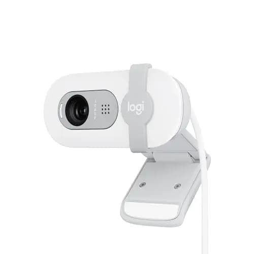 Logitech Brio 100, cámara Web Full HD para reuniones y Streaming, Equilibrio de iluminación automático, micrófono Integrado, Tapa de privacidad, USB-A, Microsoft Teams, Google Meet, Zoom y más-Blanco