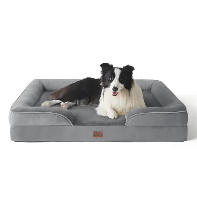 Bedsure Sofá Perro Ortopédica Grande - Cama Perro Desenfundable y Lavable, Colchon Perro con Forro Impermeable y Espuma Viscoelastica, Gris, L