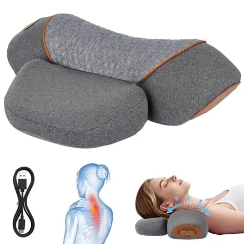 Almohada de Masaje para el Cuello, 3-en-1 Masajeador de Cuello y Hombros, Masajeador Cervical Eléctrico 2 Modes con Función de Compresión Caliente Vibratoria (Gris)