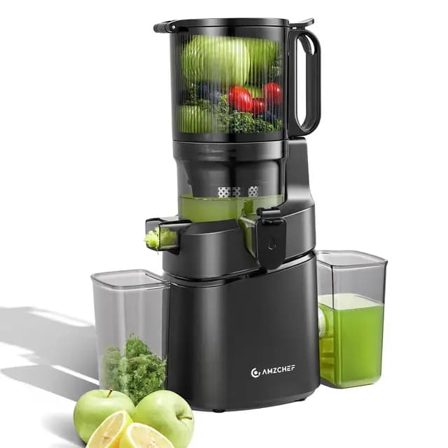 AMZCHEF Extractor de Zumos y Verduras Automático, 145MM Apertura y 1,8L Capacidad Licuadora para Verduras y Frutas Entera, 250W Licuadora Prensado en Frio Lento con Triple Filtro - Negro