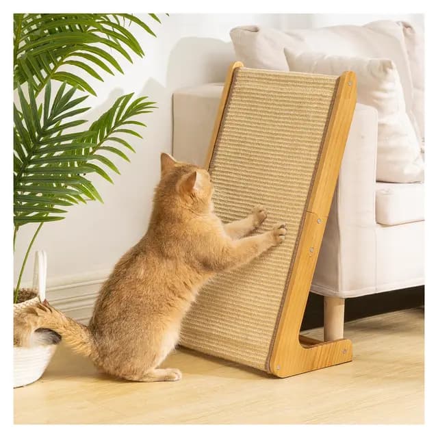 Avont Rascador para Gatos De Sisal, Tablero Vertical En Forma De L 65 Cm con Rampa Inclinada 110°, Madera Maciza Natural, Protege Muebles, Alfombrilla De Rascado para Gatos De Interior-Grande