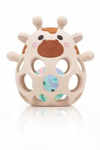 MuyPetit Jirafa Sonajero y Mordedor para bebé, Libre de BPA y tóxicos, Juegos bebe 0-6 meses, Sonajero bebe 0-3 meses, Juguete Montessori Bebé fácil de agarrar, Regalo recien nacido (Beige con bolita)