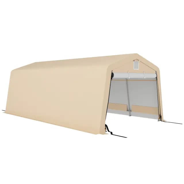 Garaje Outsunny Tente Dim. 6,2L x 3,3l x 2,4H m Robusto Acero galvanizado PE Alta Densidad 150 g/m² Impermeable Anti-UV, 1 Puerta Caqui y 2 respiraderos
