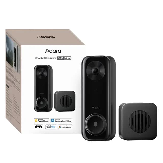 Aqara Timbre con Cámara G400, PoE/Wi-Fi, HomeKit Secure Video, Vista de Pies a Cabeza 2K HD, Wi-Fi 6 de 2,4/5 GHz, Compatible con Alexa/Google/SmartThings, Detección Local y Grabación 24/7, IP65