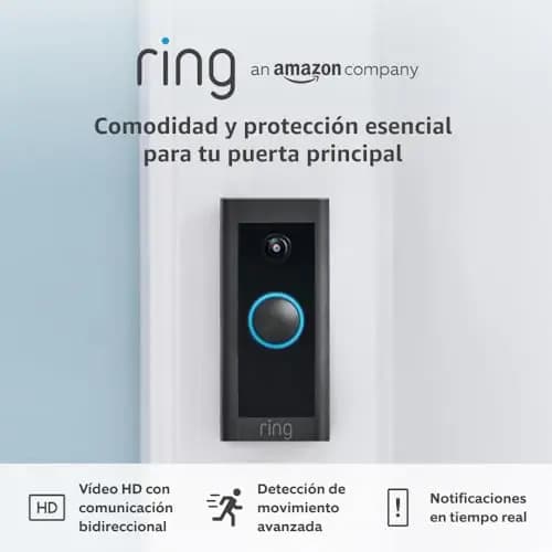 Ring videotimbre cableado (Video Doorbell Wired) | Videotimbre exterior impermeable con vídeo HD, detección de movimiento avanzada para la puerta de tu casa | 30 días gratis de Ring Home