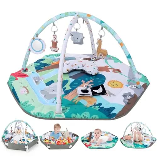 Gimansio de Actividades para bebés,Gimnasio De Juegos Para Bebe con 6 juguetes sensoriales desmontables para etapas de desarrollo sensorial y motriz,¡regalo ideal para bebés(0-18 meses)
