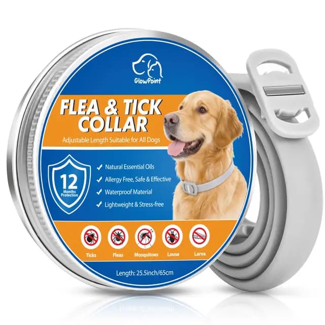 Collar Antiparasitario Perros, Collar Regulable y Resistente al Agua por 12 Meses, Repelente Duradero para la Prevención de Parasitas en Razas Pequeñas, Medianas y Grandes (65 cm)