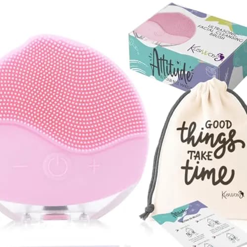 Cepillo facial limpiador eléctrico, Masajeador ultrasónico recargable de silicona resistente al agua (IPX6). Dispositivo de limpieza skincare, antiage, re afirmante, exfoliación, regalo. Attitude (Ros