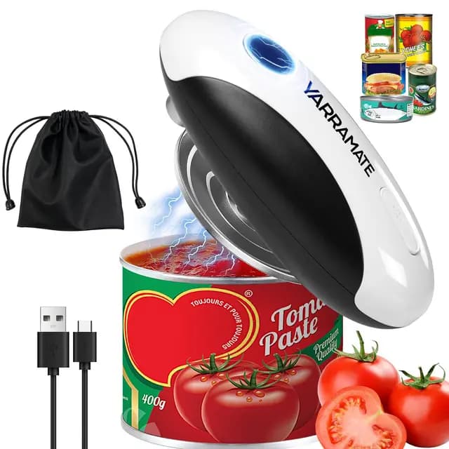 YARRAMATE Abrelatas Eléctrico Automático - Abridor de Latas, Botes y Tarros Sin Esfuerzo, Accesorio de Cocina de Manos Libres para Frascos Sellados con Aplastador, 1 Unidad