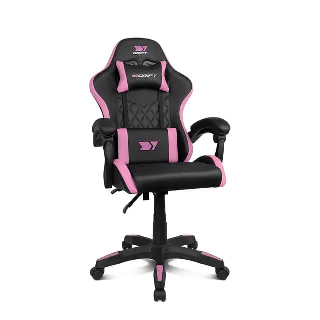 Drift Gaming DR35 – Silla Gaming Ergonómica Profesional con Soporte Lumbar y Reposabrazos Acolchados, Reclinable 135°, Base Robusta, Ruedas Silenciosas, Tapizado en Cuero Sintético, Negro y Rosa
