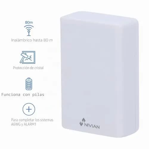 NIVIAN - Detector de Vibración Inalámbrico | Compatible con NVS-A6WG y NVS-ALARM1-W | Alta Sensibilidad 300-3KHz | Indicador LED de Estado, Sensor Vibración, Detector de Vibración