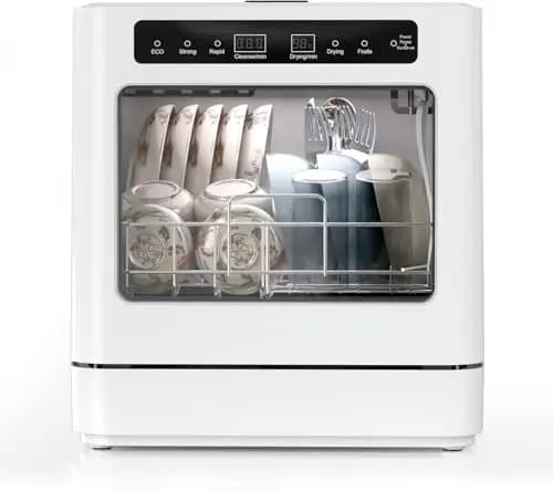 Encimera lavavajillas portátil de 800W, lavavajillas de mesa con 6 programas y tanque de agua de 6L, mini lavavajillas con cubierta semitransparente e indicador LED, perfecto y sencillo para