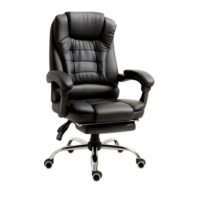 RMF Silla de Oficina Ergonómica Profesional Reclinable, Silla de Escritorio Cómoda y Relajante con Reposapiés - Sillón Relax con Ruedas Giratorias y Altura Ajustable Negro