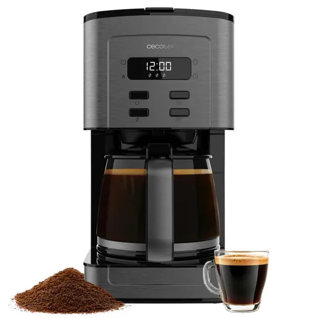 Cecotec Cafetera De Goteo Digital - 12 Tazas - Coffee 66 Time. 800W, Acabados Acero Inoxidable, Intensificador de Aroma, Jarra de Vidrio 1,3L, Programable, Conservación del Calor, Filtro y Cuchara