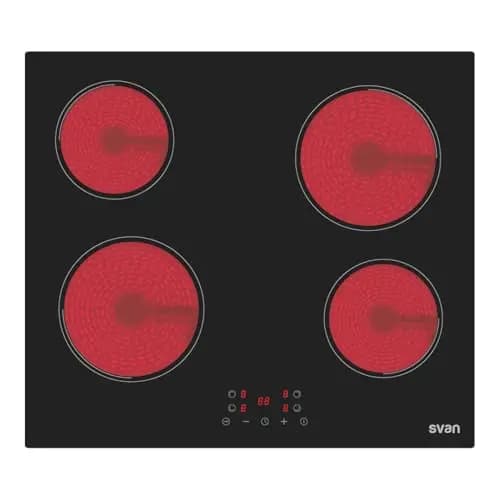 Svan Placa Vitrocerámica Cristal negro, SV4602. 4 Zonas de Cocción, 6000 W, 9 Niveles de Cocción, Control Táctil, Autodesconexión, Bloqueo de Panel, Temporizador