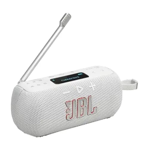 JBL Tuner 3 Radio portátil Dab/Dab+/FM Bluetooth con 6 ajustes, hasta 15 h de autonomía, Resistencia IP68, conexión Multi-Altavoz Auracast, Compatible con la aplicación JBL Portable, Blanco