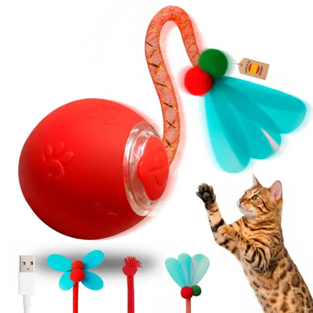 Juguete Interactivo Gato + 2 Colas de Recambio + Cable USB-C | Juguetes para Gatos Interactivo | Juguetes Gatos