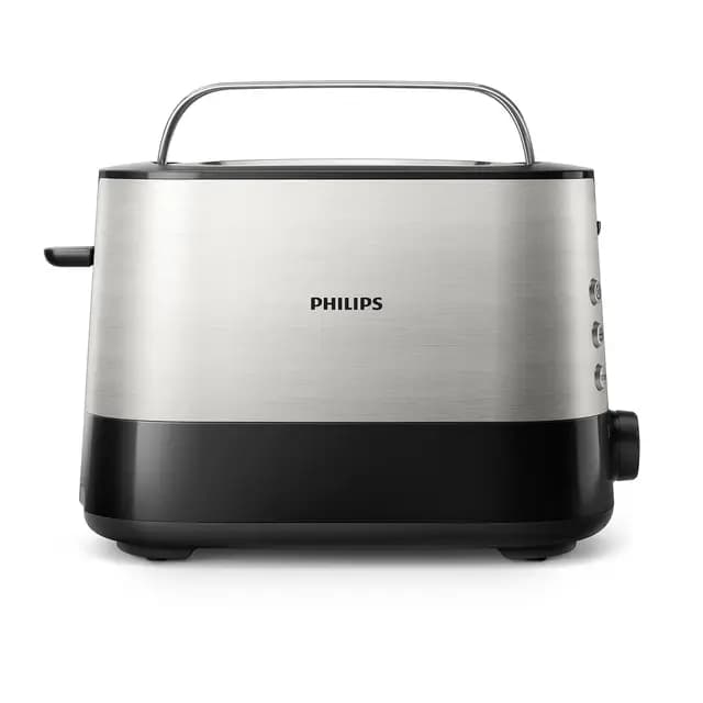Philips Viva Collection Tostadora, 2 Ranuras Extraanchas, Función para Panecillos Integrada, 7 Intensidades, Bandeja Recogemigas Desmontable, Gris (Metal) (HD2637/90)