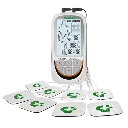 TESMED TE-880R Plus Electroestimulador Muscular Recargable, EMS, TENS, Masaje - 73 programas incluidos 2 personalizables - Funciona con 8 electrodos