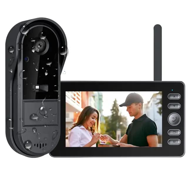 Timbre de Video Inalámbrico con Cámara 1080P HD Videoportero Inalámbrico Exterior IP65 Impermeable y Pantalla IPS de 4,3'', Gran Angular 170°, Audio Bidireccional, Visión Nocturna, Conexión Bluetooth