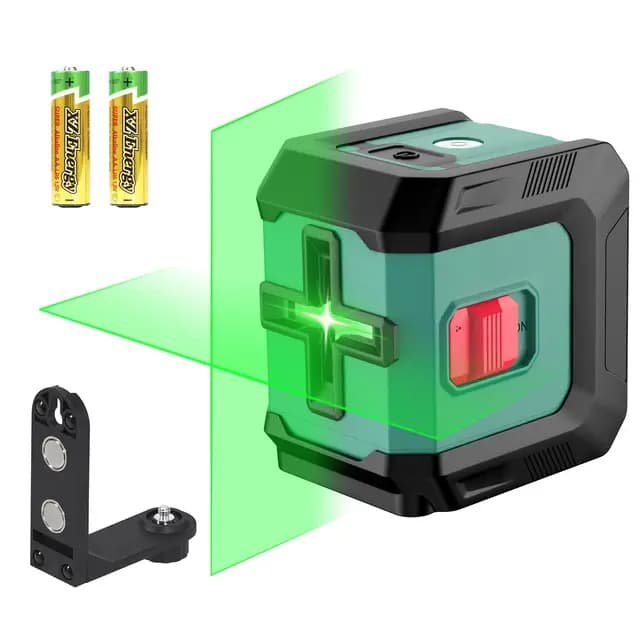 HYCHIKA Nivel Láser Autonivelante 15M, Nivel Laser Verde Ajustable con 3 Niveles de Brillo, Laser Autonivelante Uso Interior y Exterior, Soporte Magnético 360° Rotación 2 Batería Incluida