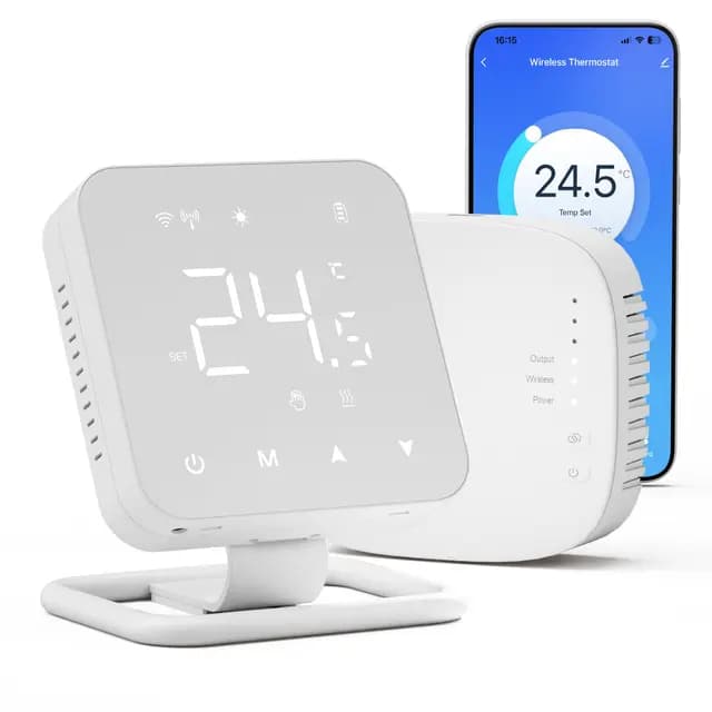 Termostato Wi-Fi con batería. Apto para calderas de Gas y válvulas. Termostato programable Diariamente Compatible con Alexa y Google Assistant. Control Tuya Alimentado por USB y con Receptor.