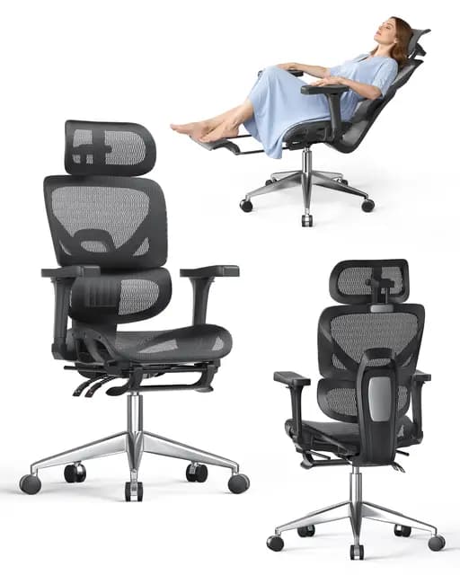 naspaluro Silla Escritorio Ergonómica, Silla de Escritorio con Respaldo Alto de Malla Transpirable, Carga 160 kg, Reposabrazos 3D y Reposacabezas Ajustables, Oficina en Casa, Trabajo y Gaming