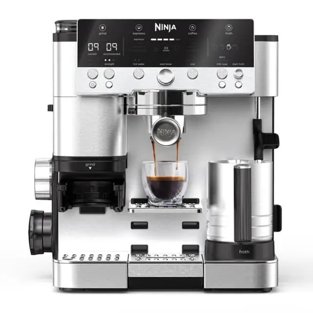 Ninja Luxe Premier Cafetera 3 en 1 para Espresso, Cold Brew y Café de Filtro con Molinillo y Espumador Integrados - 25 Ajustes de Molienda y 4 Preajustes de Espuma - Plata, ES601EU